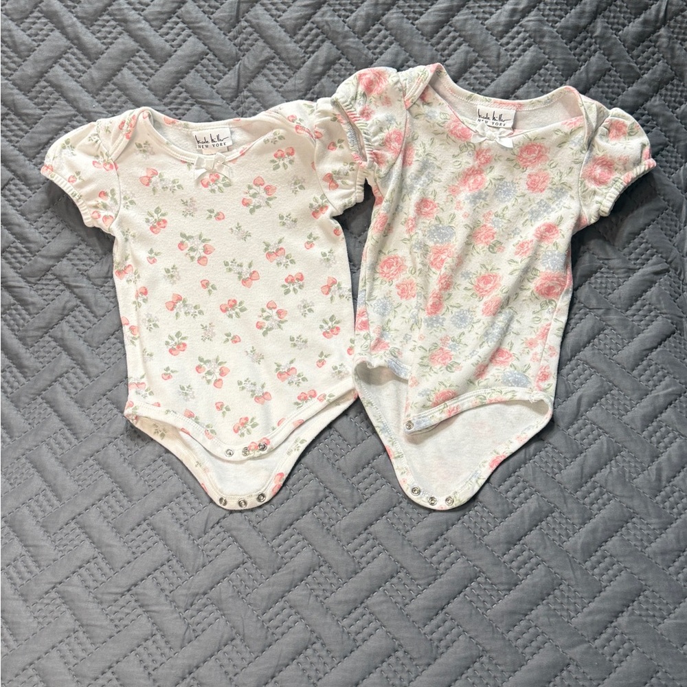 Nicole Miller Pink and Cream Floral Bodysuit Duo
